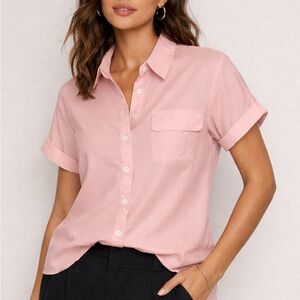 Linen Light Pink Button-Down Shirt Size L